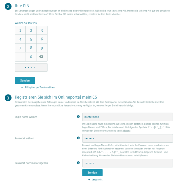 Zum Abschluss registrieren Sie sich direkt im Onlineportal meinICS und vergeben Ihre Wunsch-PIN.